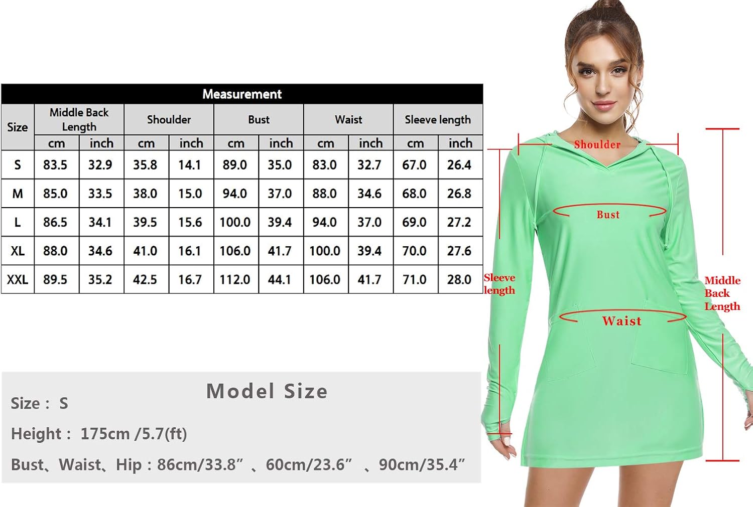 Sykooria Women's Long Sleeve Cover-Up Dress UPF 50+ UV Sun Protection Shirts SPF Hoodie Quick-Dry T-Shirt Outdoor Beach: Clothing