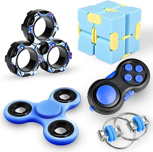 5Pcs Fidget Toys Adults Set, Autism Sensory Pack with figette Cube  Magnetic Rings Pad ADHD Stress Relief for Kids Teen, Cool Gadget Desk