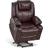 MCombo Power Lift Recliner Chair for Elderly, Heat and Massage 7040(Medium) | FSC Certified, Multiple Sizes, USB&amp;Type C Charging Port, Cup Holders, Side Pockets, Dark Brown Faux Leather