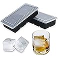 Bangp Large Ice Cube Tray for Whiskey,2 Pack Stackable Big Ice Cube Molds Make 16 Big Whiskey Ice Cubes,Easy Release Square Ice Cube Maker for Cocktails,Whiskey,Soups and Frozen Treats