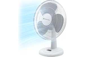 Comfort Zone Oscillating Table Fan with Adjustable Tilt, Convenient Push Button Controls, Quiet, 12 inch, 3 Speed, Desk Fan, Airflow 7.25 ft/sec, Ideal for Home, Bedroom, Dorm & Office, CZ121WT