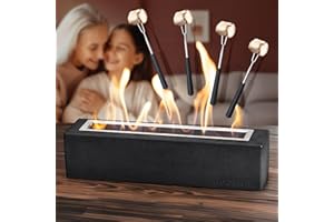 Houswise Tabletop Fire Pit - Concrete Outdoor & Indoor Fire Pit Tabletop, Smores Maker Kit, Table Top Firepit, Small Portable Mini Indoor Fireplace