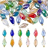 SUPERFINDINGS 120Pcs 12 Colors Faceted Glass Charms Electroplate Glass Beads Dangle Charms Pendants with Open Jump Rings Charm for Necklace Bracelet Jewelry Making, Hole: 2mm