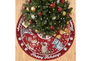 Cat Tree Skirt, Red Christmas Tree Skirt 48 Inch, Cat Christmas Tree Mat for New Year Thanksgiving Halloween, Holiday Indoor 
