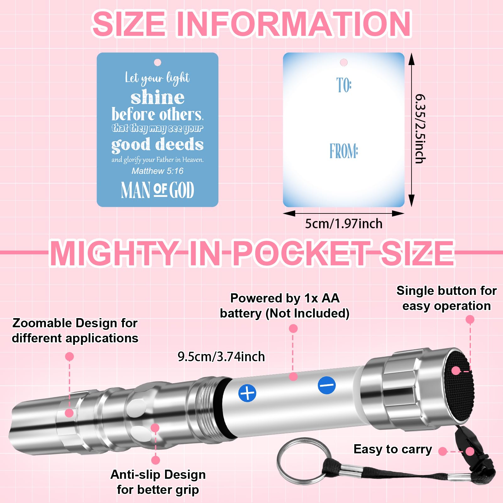 Condition photo showing New/Like New for tujoe 24 sets fathers gifts bulk man of god flashlight with bible verse card christian gift for men 