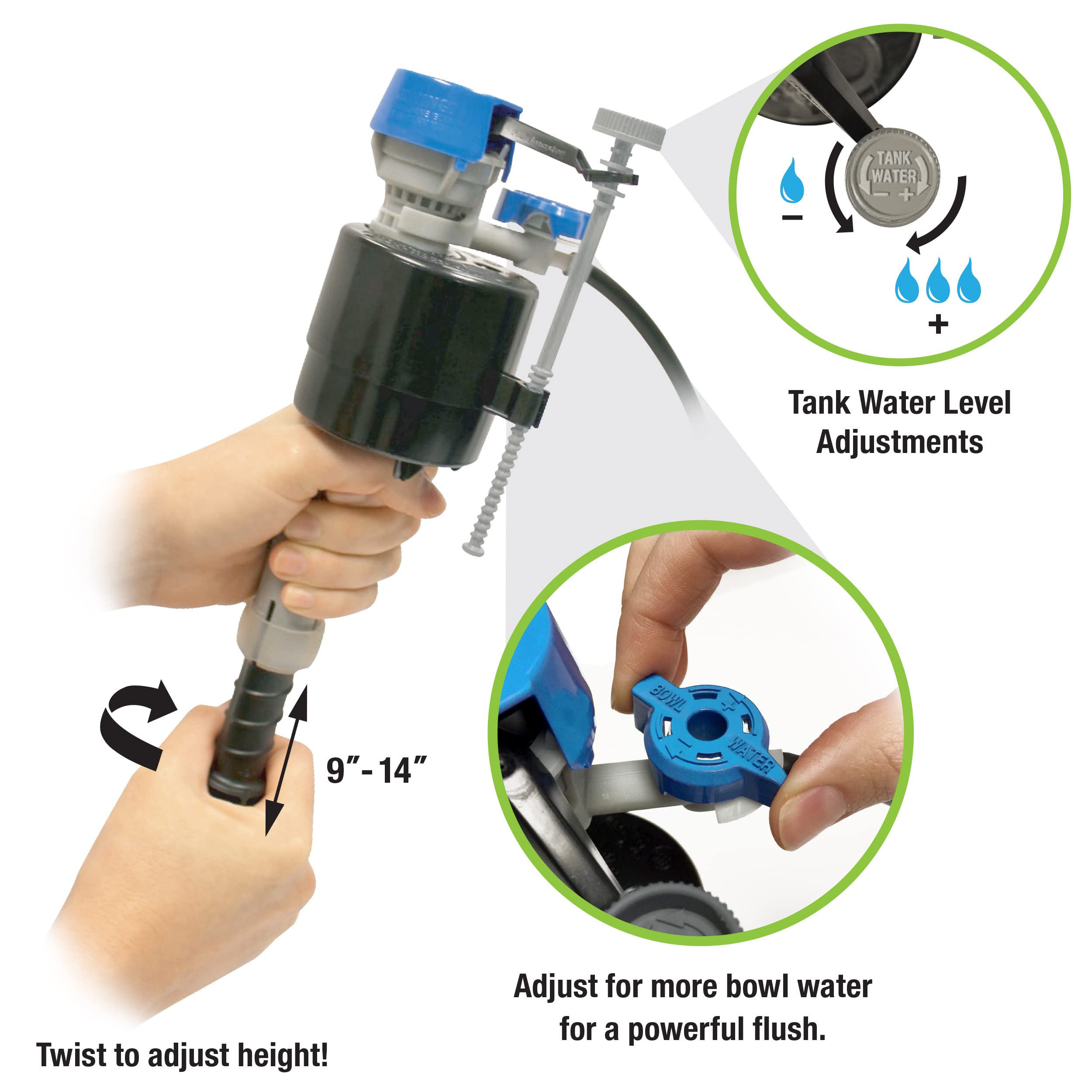 Fluidmaster K-400H-039 High Performance Toilet Fill Valve with 2-Inch Adjustable Toilet Flapper Kit