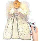 Angel Christmas Tree Topper with Light and Remote Control, Lighted Tree Toppers Christmas Decorations, Elegant and Durable, Perfect for Holiday Home Decor and Gifts, White, WOKEISE