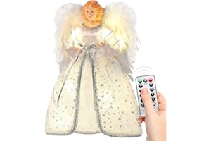 Angel Christmas Tree Topper with Light and Remote Control, Lighted Tree Toppers Christmas Decorations, Elegant and Durable, Perfect for Holiday Home Decor and Gifts, White, WOKEISE