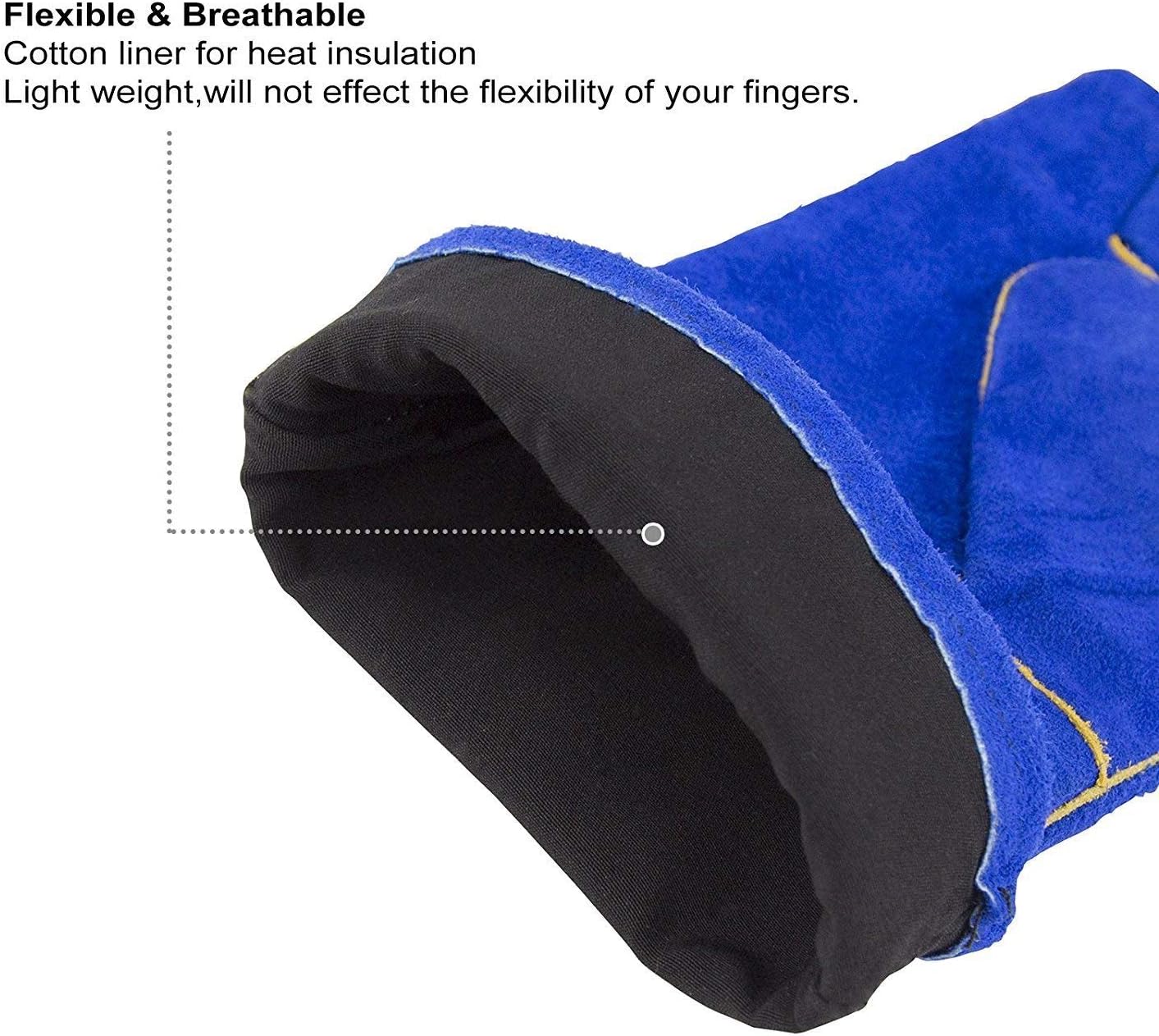 DEKO Welding Gloves 14 inch Leather Forge Heat Resistant Blue Welding Glove for Mig, Tig Welder, Furnace, Fireplace and More (Blue), Camping, Stove, BBQ - - 