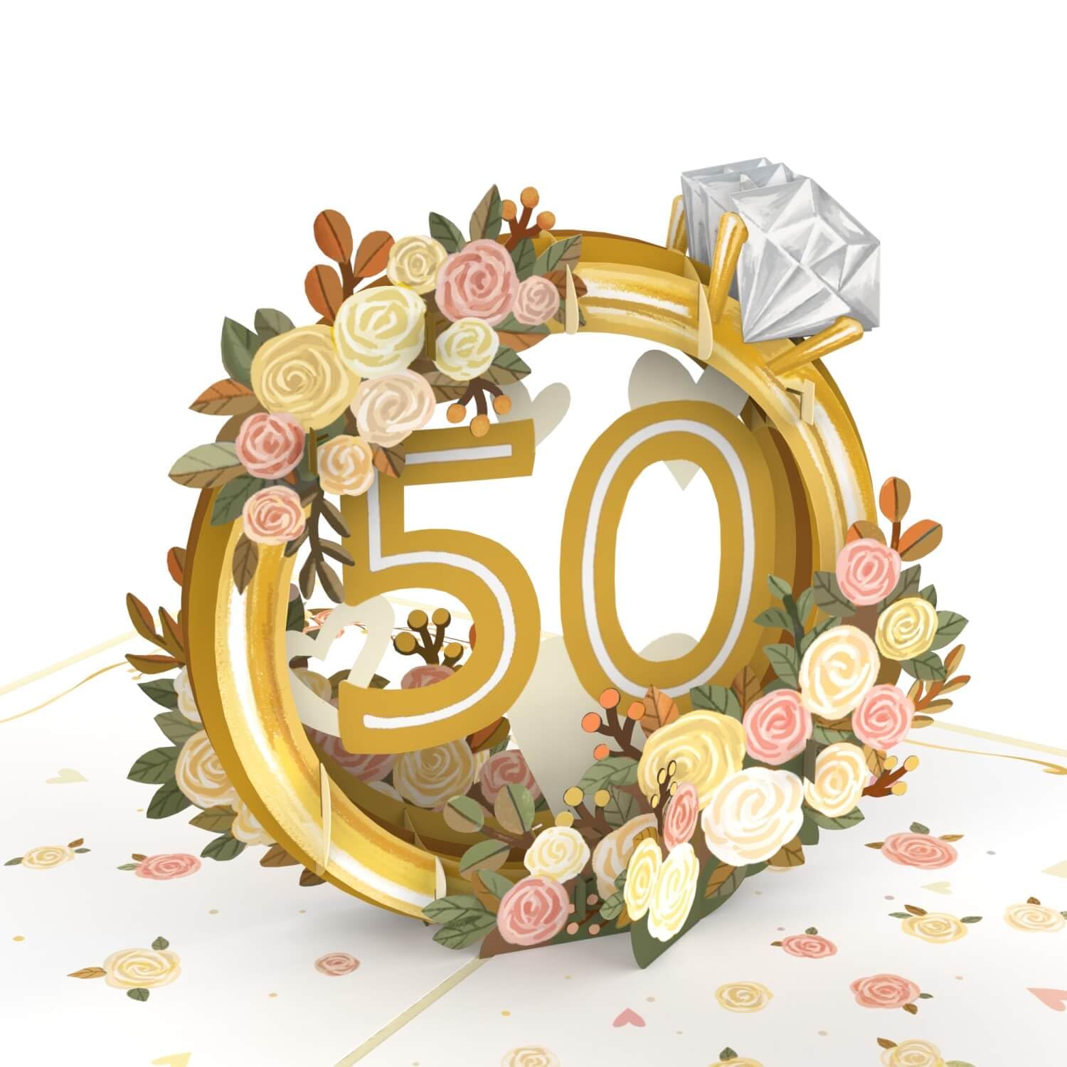 papercrush® 3D Pop-Up Card Golden Wedding - Elegant Gold Wedding Anniversary Giftcard for 50th Anniversary for Women & Men (Wife and Husband), Special Packaging with Money Wallet for Cash Gift