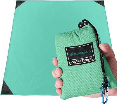 Odoland Outdoor Pocket Travel Blanket Beach Mat Waterproof Sand Proof Green L