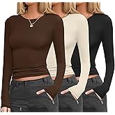 Ekouaer Womens 3 Pack Long Sleeve Shirts Fitted Tops Base Layering Tight Thermal Undershirts XS-XXL