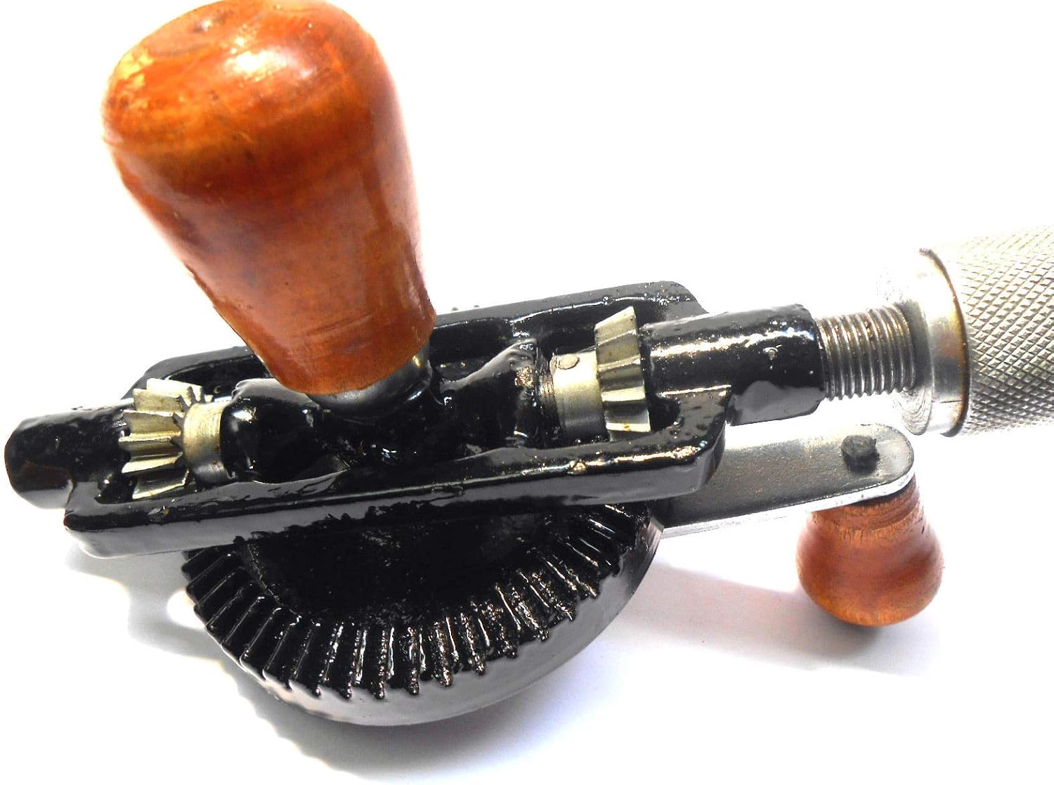 Toolzone Double Pinion 1/4" Hand Drill Wood Handle, Natural - Image 4
