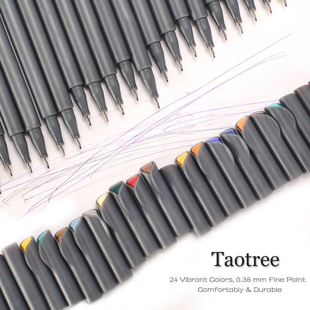 Soucolor Fineliner Pens Coloured Set Fine Point 0.38mm in 24 Assorted Colours No Duplicates for Bullet Journal Artists Fine-Ink Drawings and Adult Colouring Books (24 Fineliner Pens)