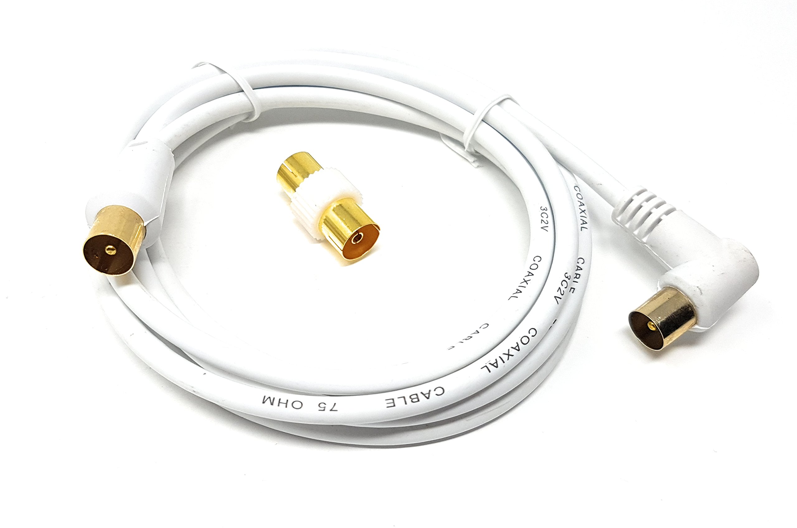 Maincore 3m long Right Angle TV/AV Aerial Antenna Coaxial Cable Lead with Coupler