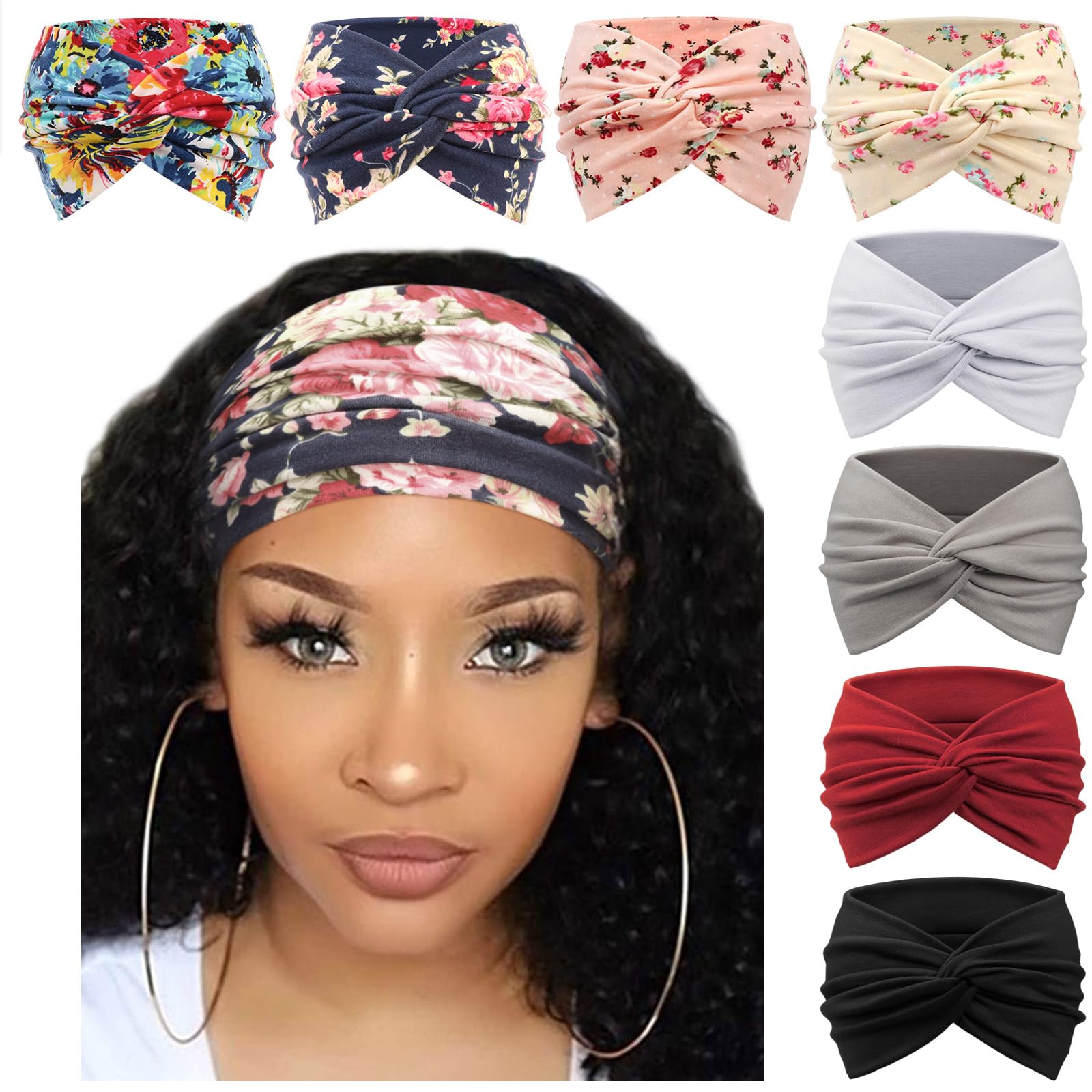 DRESHOW 8 Pack Turban Headbands for Women Wide Vintage Head Wraps Knotted Cute Hair Bands Accessories — image 1