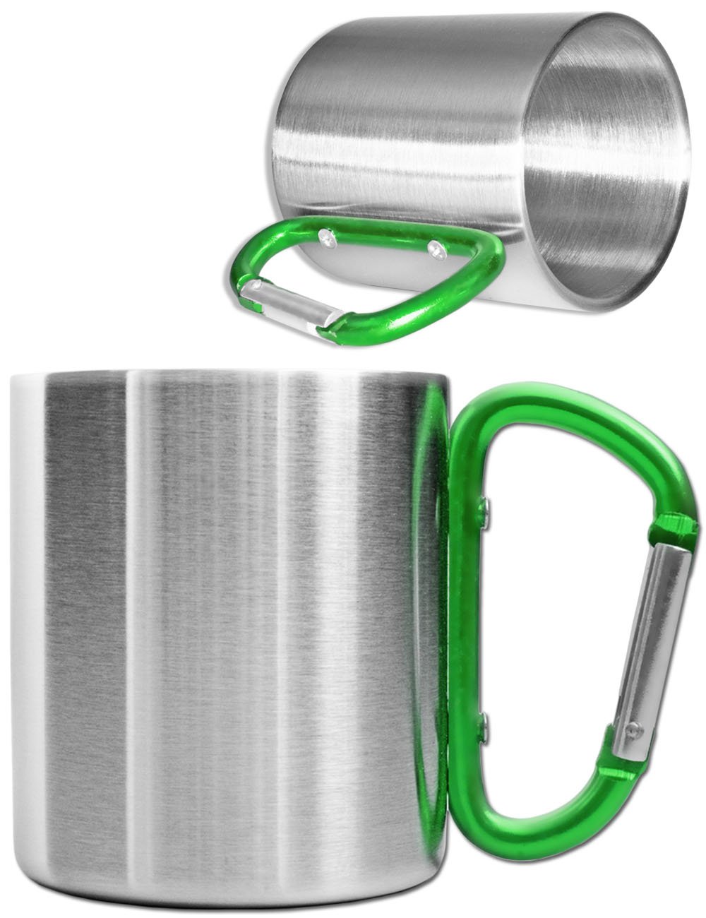 Outdoor Saxx Quart Drinking Cup Camping Cup Compact Lightweight 200ml Screw Handle Green Stainless Steel Carabiner for Hiking Trekking Work