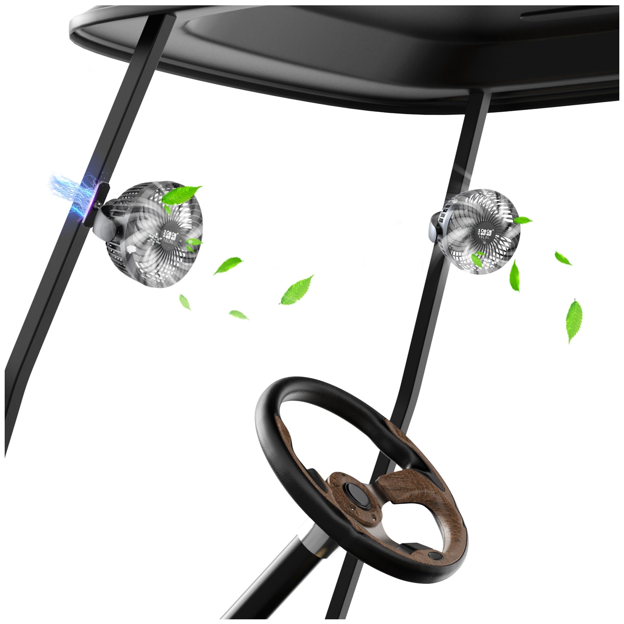 Photo 1 of 10L0L 2 Pack Magnetic Golf Cart Fans Rechargeable Big Battery Powered Portable Fan,3 Speeds/2 LED Light/56 Hrs Runtime/360°Rotatable with Magnetic Base,USB & Type C Ports,Summer Golf Cart Accessories