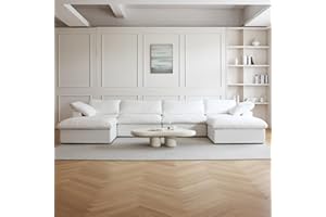 JACH U Shape Couches for Living Room, 6-Seats Modular Convertible Sectional Sofa Couch, Couch Cushion Covers Removable, Comfy Sofas with Chaise Ottomans for Apartment Bedroom Office (White)