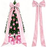 Knitgrip Extra Large Velvet Christmas Tree Topper Bow Giant Bow with Long Streamers Oversized Wrapping Gifts for Holiday Party Xmas Tree Wedding Home Decorations(Pink,118 Inch)