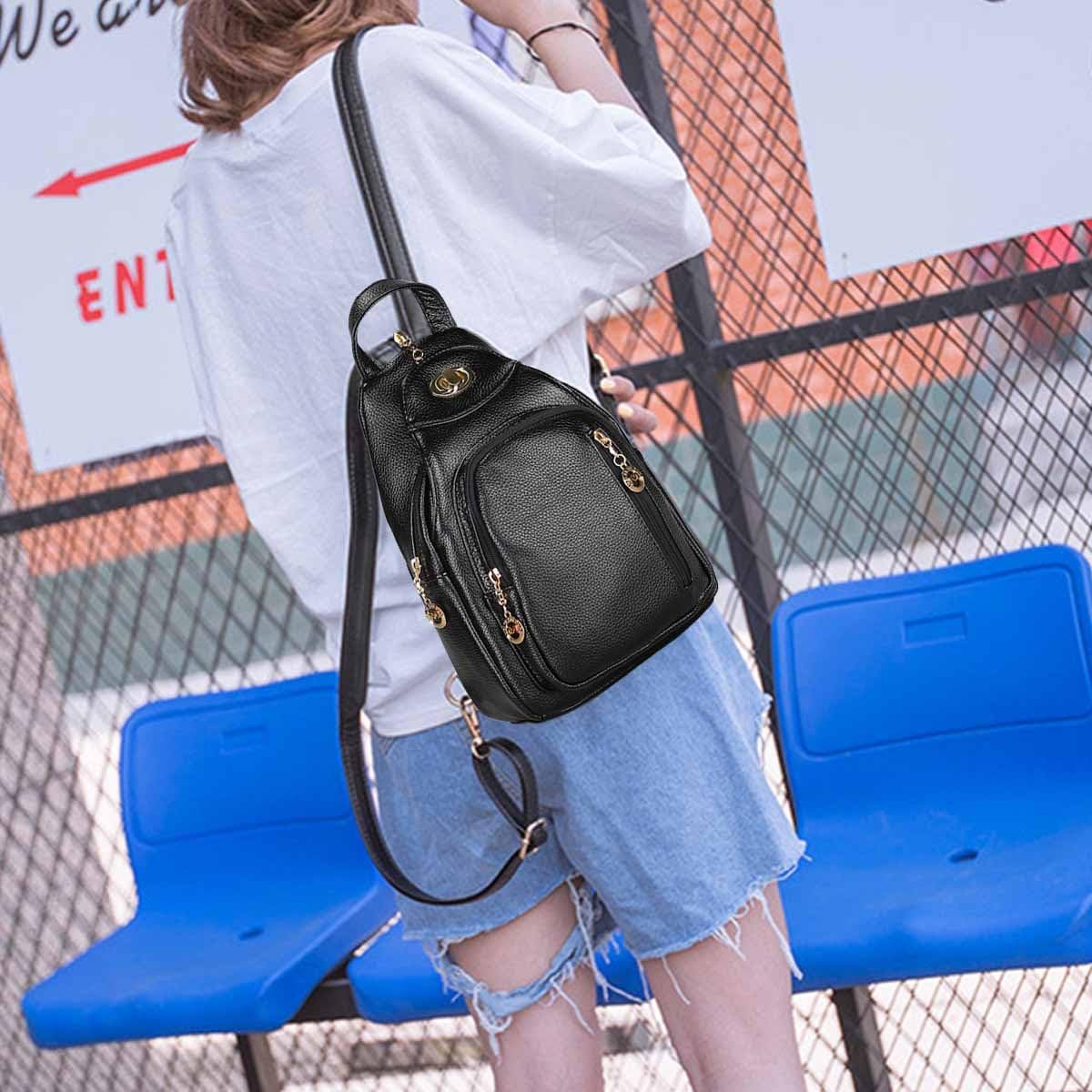 NICOLE&DORIS Fashion Women Backpack Small Leather Backpack Black Women Chest Bag Shoulder Bag Casual Ladies Fashion Daypack Black - Image 3