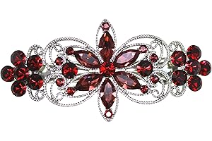 Faship Gorgeous Burgundy Rhinestone Crystal Flora Hair Barrette Clip