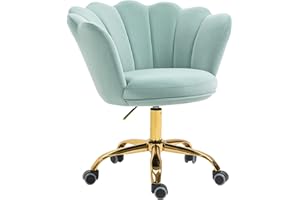 ZOBIDO Comfy Home Office Task Chair with Wheels, Cute Modern Upholstered Velvet Seashell Back Adjustable Swivel Vanity Desk Chair, for Women, for Kids, for Girls, Living Room(SAGE Green