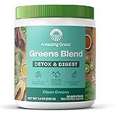 Amazing Grass Greens Blend Detox & Digest: Cleanse with Super Greens Powder, Beet Root Powder, Digestive Enzymes, Prebiotics & Probiotics, Clean Green, 30 Servings (Packaging May Vary)