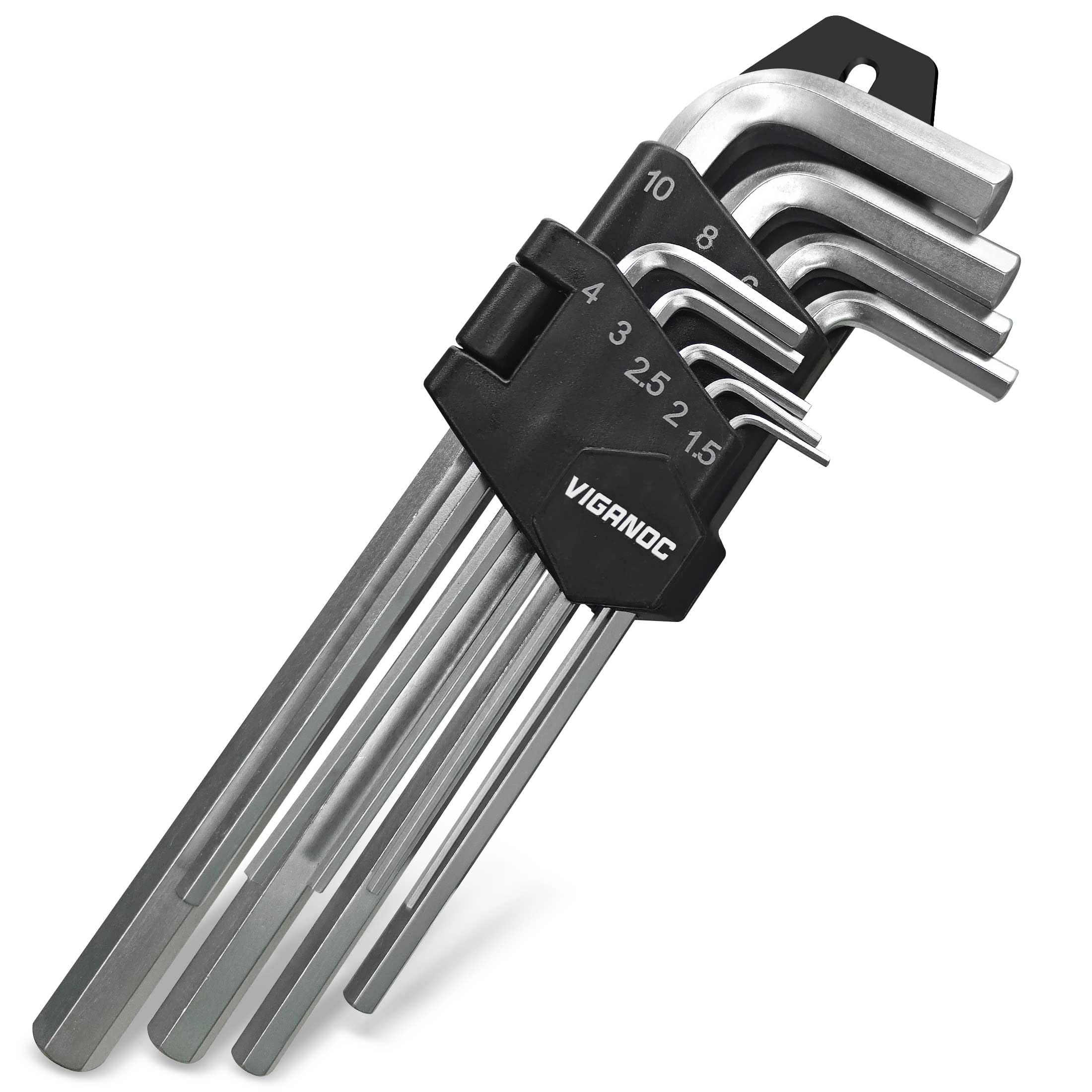 Viganoc Allen Hex Key Set, 9-Piece, L-Shape, Chrome Vanadium Steel, 1.5-10 mm