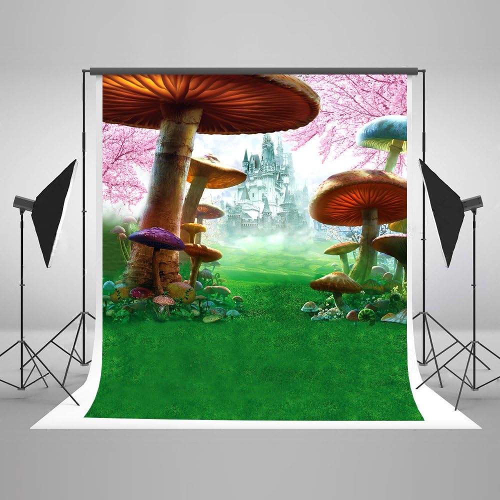 5x7ft Children Backdrop Photography Green Grass Mushroom Photo Props Backgrounds for Photographers CM4372 by Everblue Tk
