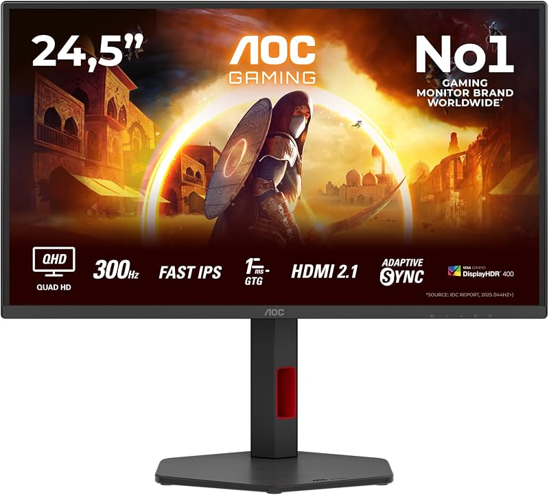Q25G4SR 25 Zoll WQHD Gaming Monitor, 300Hz, Fast IPS Panel, 1ms GtG, HDR400, G-Sync Compatible, Höhenverstellung,Lautsprecher,(2560x1440 HDMI 2X 2.1 DP 1x 1.4) Schwarz