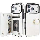 ONETOP for iPhone 17 Pro Wallet Case with Card Holder, 360° Rotation Ring Kickstand RFID Blocking PU Leather Double Magnetic Clasp Shockproof Cover for Women and Girls 6.3 Inch (White)