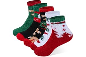 kissleaf Socks for Women, 5 Pairs Winter Warm Thick Crew Knit Socks Stocking Stuffers for Women, Christmas Gifts for Women