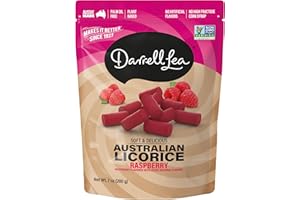 Darrell Lea Soft Australian Licorice, Non-GMO, No Palm Oil, Plant Based, No High Fructose Corn Syrup, Soft & Chewy Licorice Candy, Made in Australia, Raspberry (7 Ounce (Pack of 1))