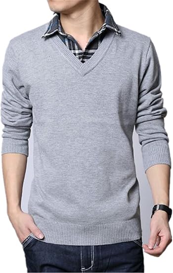 Amazon メンズ ニットコート Uネック セーター 裏起毛 着こなし スリム効果 男性 ファッション 保温 部屋着 男 カジュアル アウター 春 スウェット Live Shop ｘｌ ライトグレー セーター 通販