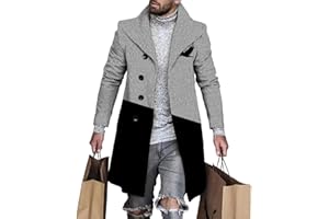 BIVENANT Plaid Trench Coat for Mens Lapel Single Breasted Slim Jacket Overcoat Vintage Graphic Wool Blend Formal Pea Coats