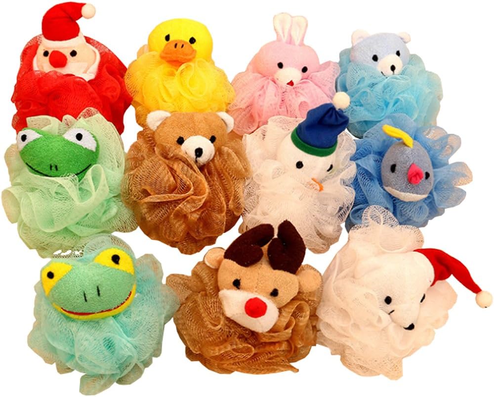 IRONLAND Baby Bath Sponge Shower Loofah Back Scrubber Exfoliating Mesh Ball Animal Bath Toys -Great Gift for Children（4 Pack of Animal)