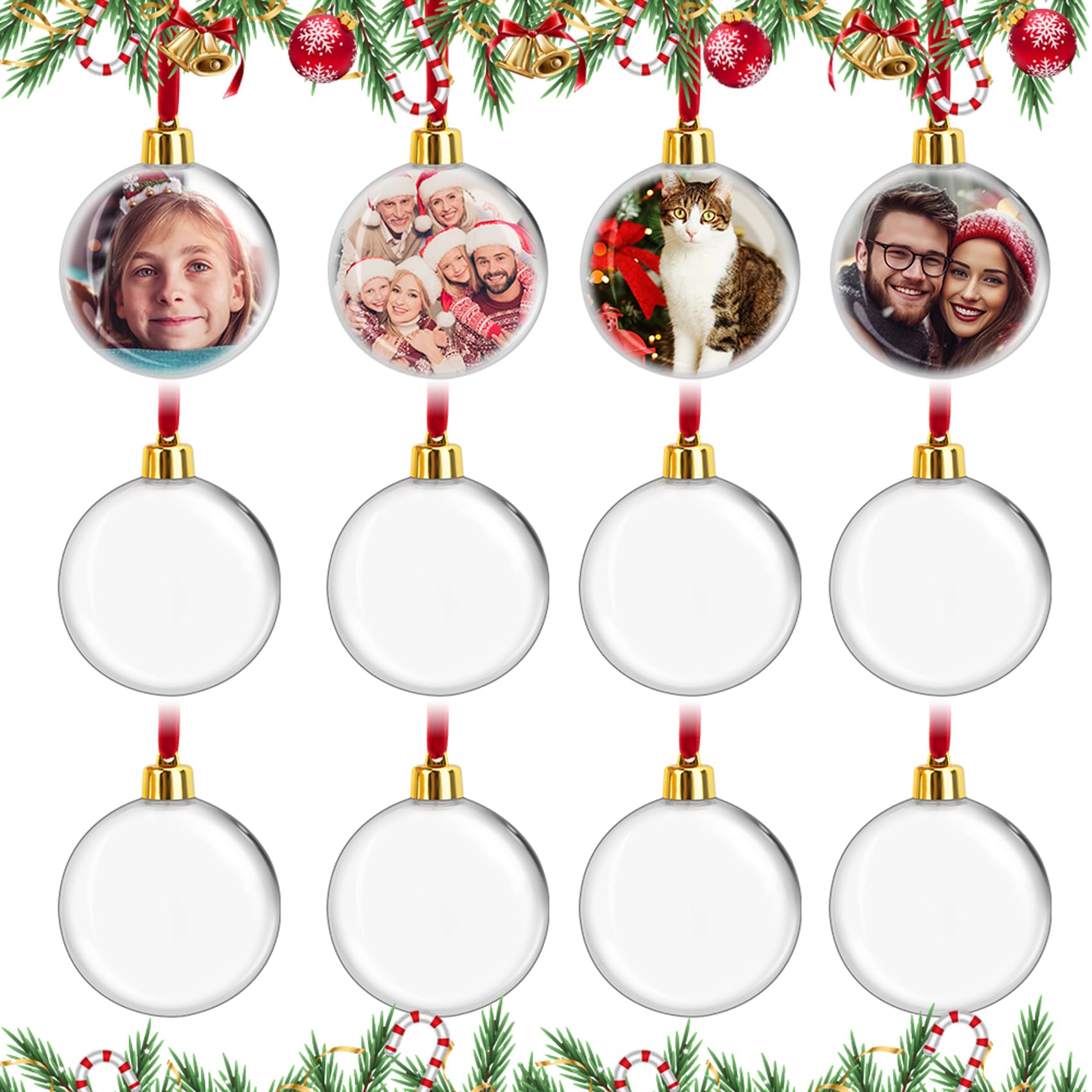 Photo 1 of ****SET OF 5****Picture Ornaments for Christmas Tree, 12 Pack Photo Ornaments for Christmas Trees, Picture Frame Ornament, Custom Picture Frame Ornament for Trees, Xmas Gifts for Mom Dad Friends Kids Pets Decorations