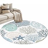 Round Area Rug 3ft Nautical Coastal Ocean Coral Floor Carpets Washable Indoor Floor Area Mat Stain-Proof Mat Non-Skid Rugs fo