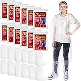 Chicingyou 24 Pack Disposable Rain Ponchos for Adults Set 12 Pcs Clear Emergency Ponchos with Hoods Drawstring Elastic Sleeves and 12 Pairs Waterproof Shoe Boot Covers for Men Women Travel Camping
