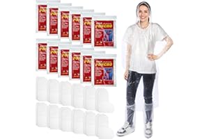 Chicingyou 24 Pack Disposable Rain Ponchos for Adults Set 12 Pcs Clear Emergency Ponchos with Hoods Drawstring Elastic Sleeves and 12 Pairs Waterproof Shoe Boot Covers for Men Women Travel Camping