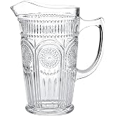 Kingrol 50 oz Glass Pitcher, Vintage Water Carafe Jug for Ice Tea, Juice, Milk, Beverages, Heat Resistant Glass Carafe for Hot/Cold Water