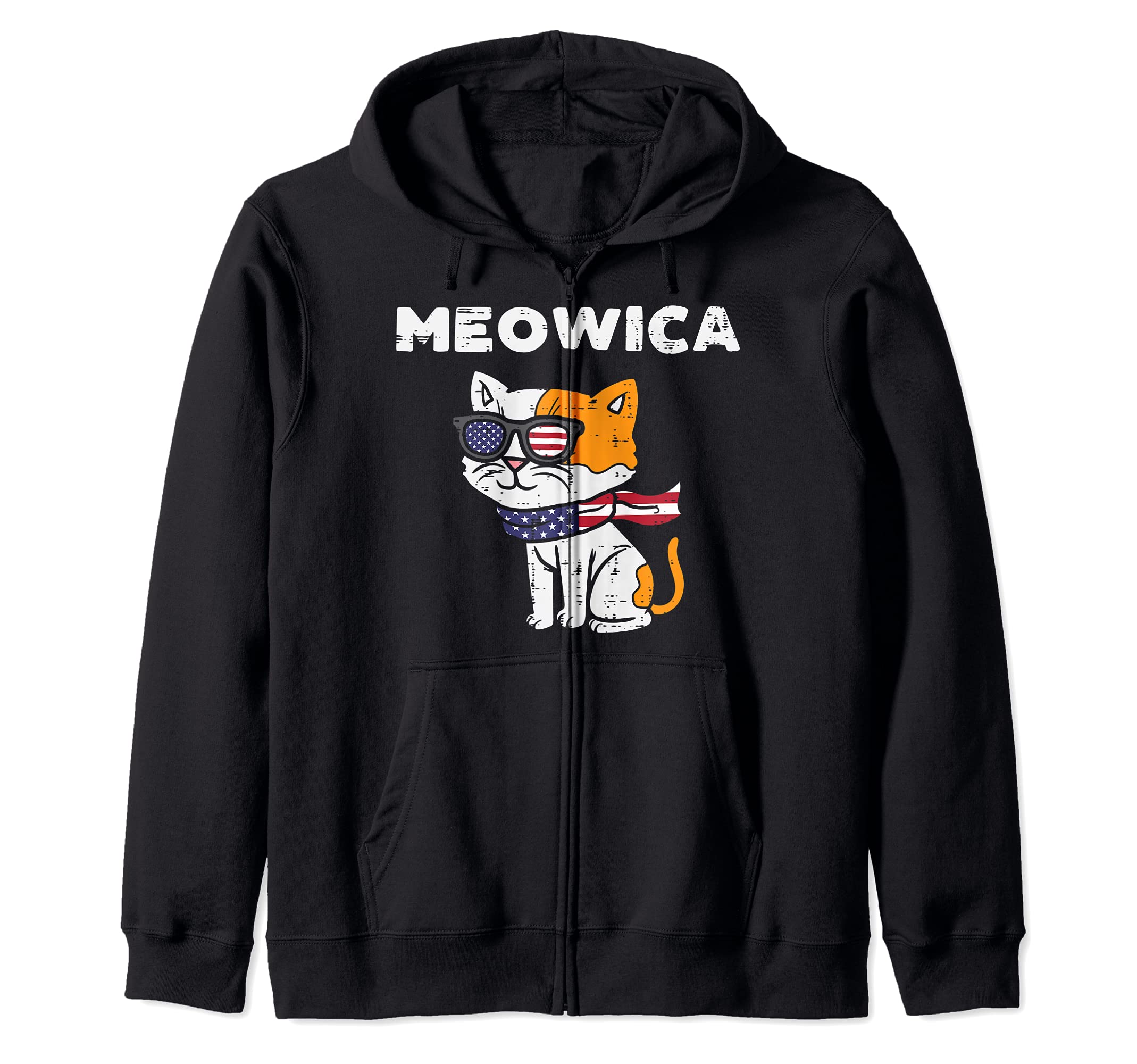 Meowica Cat Kitten American Flag USA Pet 4th Of July Fourth Zip Hoodie