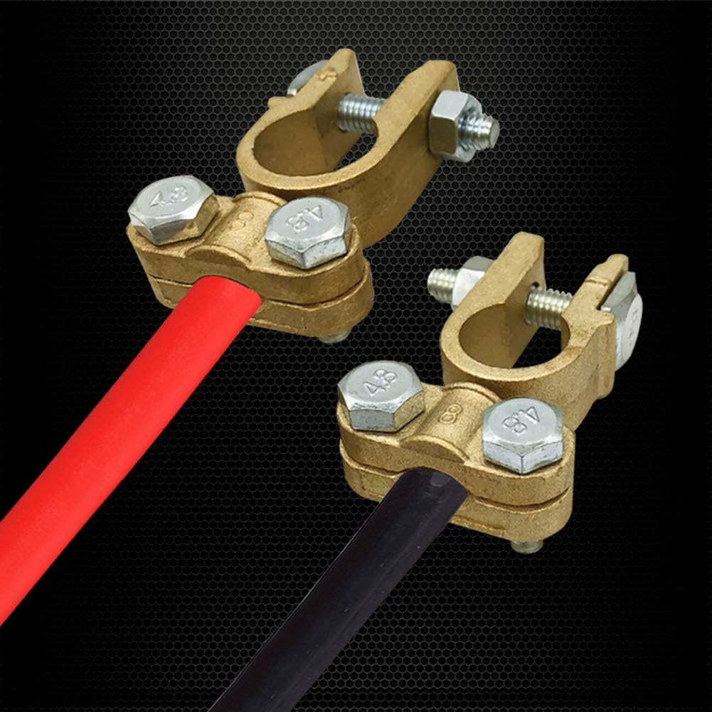 Ampper Brass Battery Terminals Connectors Clamps, Top Post Battery Terminal Protector Set for Marine Car Boat RV Vehicles (1 Pair): Automotive