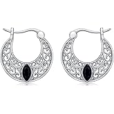 Filigree Earrings 925 Sterling Silver Boho Hoop Earrings Gift for Women