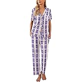 Ekouaer Women Pajamas Set Button Down Sleepwear Short Sleeve Nightwear with Long Pants Soft Pjs Set S-XXL