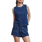 Kedera Summer Denim Set for Women 2 piece Casual Sleeveless Boxy Shirt Tops and Shorts Pants Lounge Sets Outfits