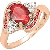 Dazzlingrock Collection 8X6mm Oval & Round Lab Created Gemstone & Natural Diamond Engagement Ring, 10K White Real Solid Gold