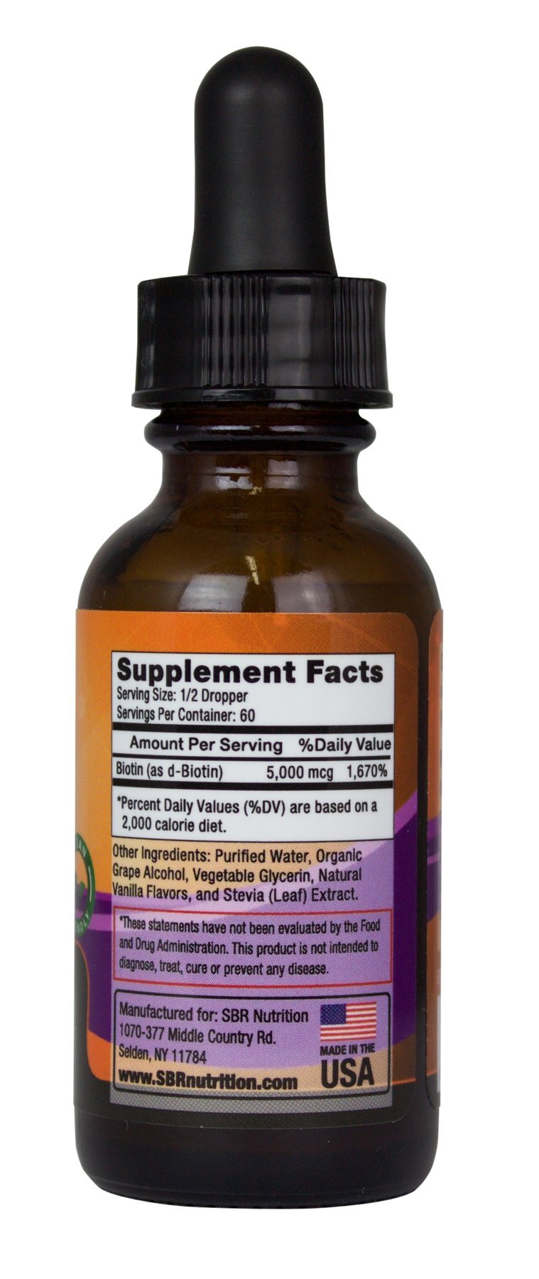 SBR Nutrition Biotin Liquid Drops, 5000mcg per Serving (60) 1.0Fl.oz (30ml) Vanilla ExerciseN