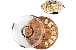 YYBD Egg Containers with Lid Wooden Deviled Eggs Platter Carrier Holder Trays with 24 Slots Deviled Egg Wood Tray Kitchen Foo